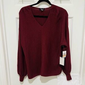 1.STATE Ribbed Balloon Sleeve Cotton Blend Sweater in Burgundy, Size S